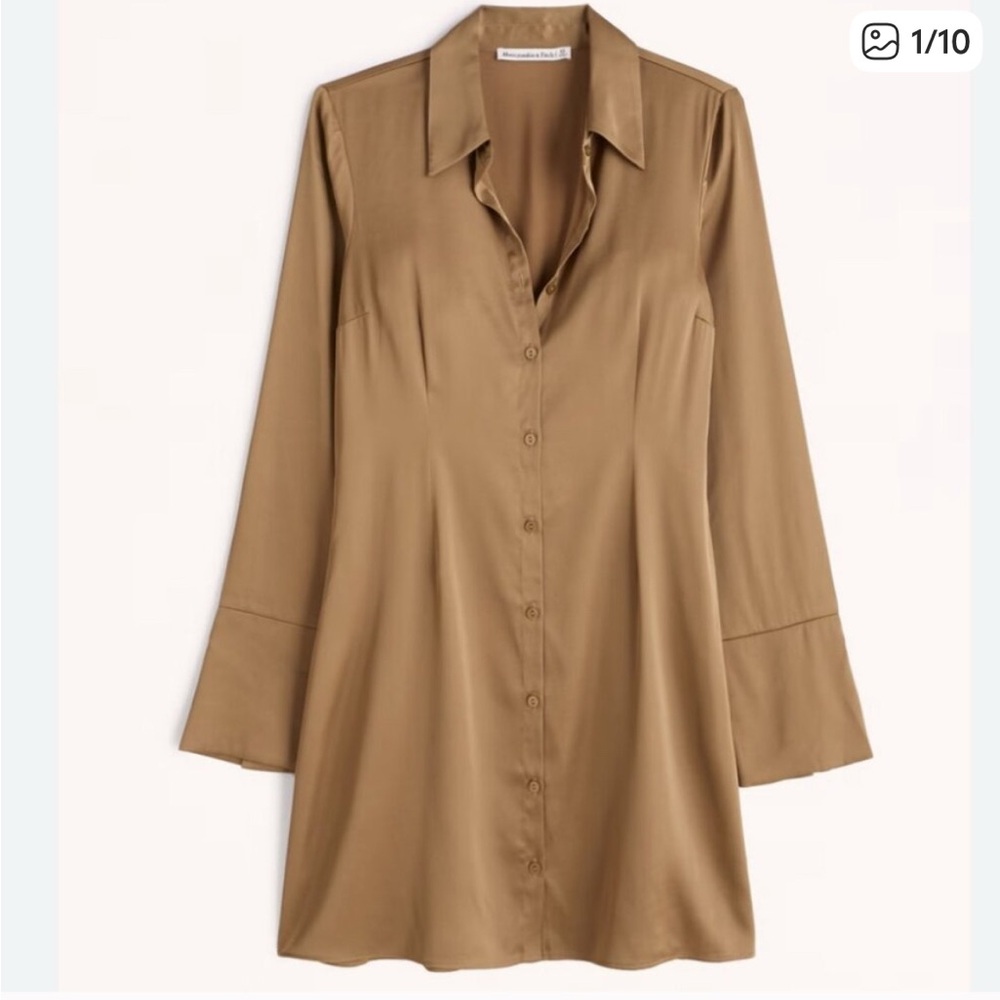 Abercrombie & Fitch Cooper Satin Button-Up Shirt Dress